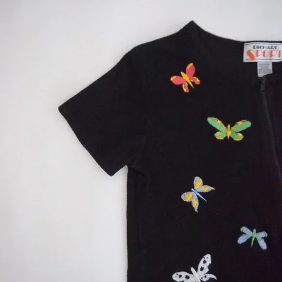 Vintage Richard Sport Black Butterfly Embroidered Zip Front Knit Vest L - Picture 7 of 9